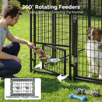 Rotating feeders on the 8 by 4 outdoor dog kennel