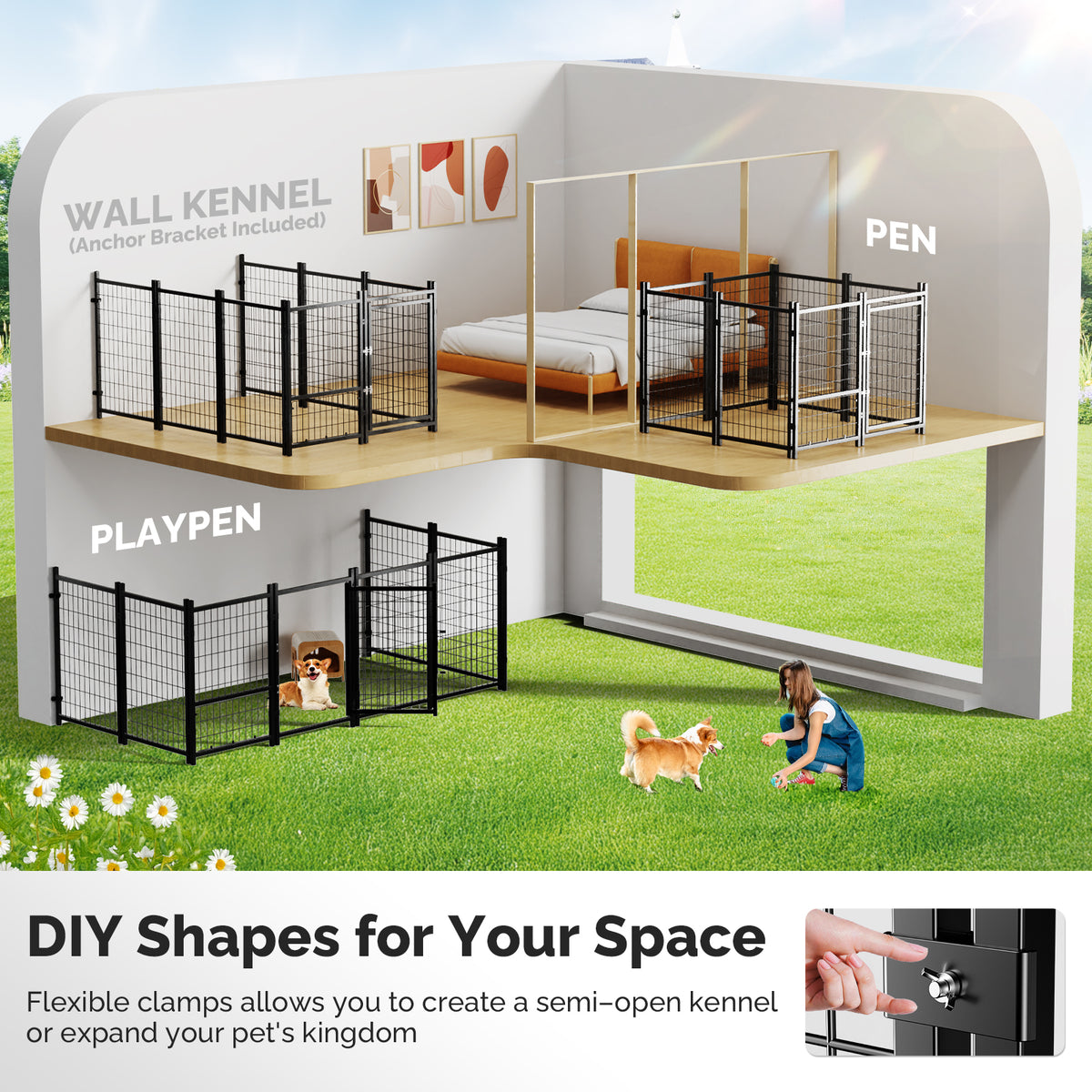 4 by 4 kennel panels as a wall kennel, pen, or playpen