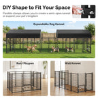Two 8 by 4 kennels connected, plus playpen and wall layouts