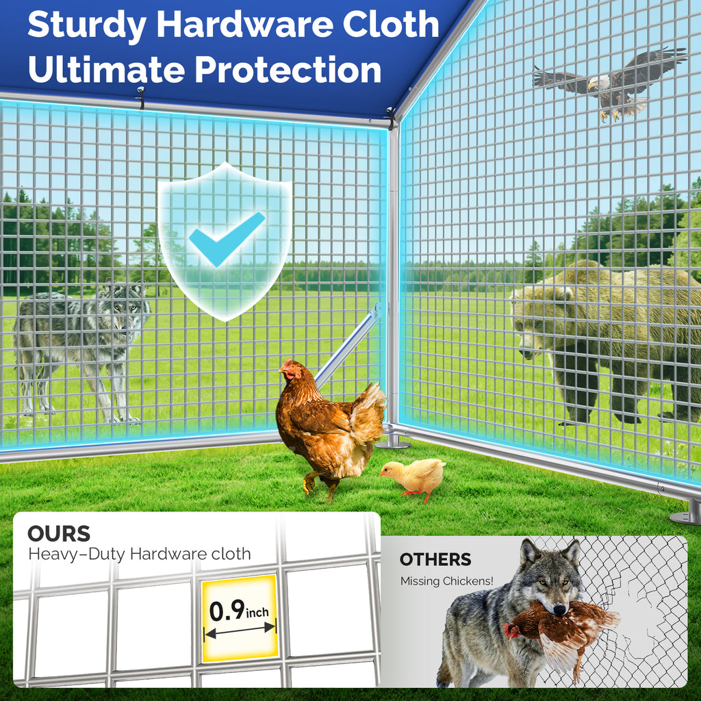 Sino Luban Metal Large Chicken Coop Run with Small Mesh Hardware Cloth for 20 Chickens/Ducks, Chicken Runs for Yard with Waterproof Cover, Chicken Enclosure Pen Outdoor, Walk-in Poultry Cage