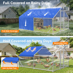 Sino Luban Metal Large Chicken Coop Run with Small Mesh Hardware Cloth for 20 Chickens/Ducks, Chicken Runs for Yard with Waterproof Cover, Chicken Enclosure Pen Outdoor, Walk-in Poultry Cage