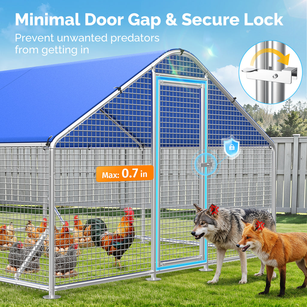 Sino Luban Metal Large Chicken Coop Run with Small Mesh Hardware Cloth for 20 Chickens/Ducks, Chicken Runs for Yard with Waterproof Cover, Chicken Enclosure Pen Outdoor, Walk-in Poultry Cage
