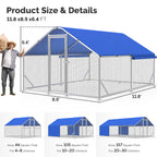 Sino Luban Metal Large Chicken Coop Run with Small Mesh Hardware Cloth for 20 Chickens/Ducks, Chicken Runs for Yard with Waterproof Cover, Chicken Enclosure Pen Outdoor, Walk-in Poultry Cage