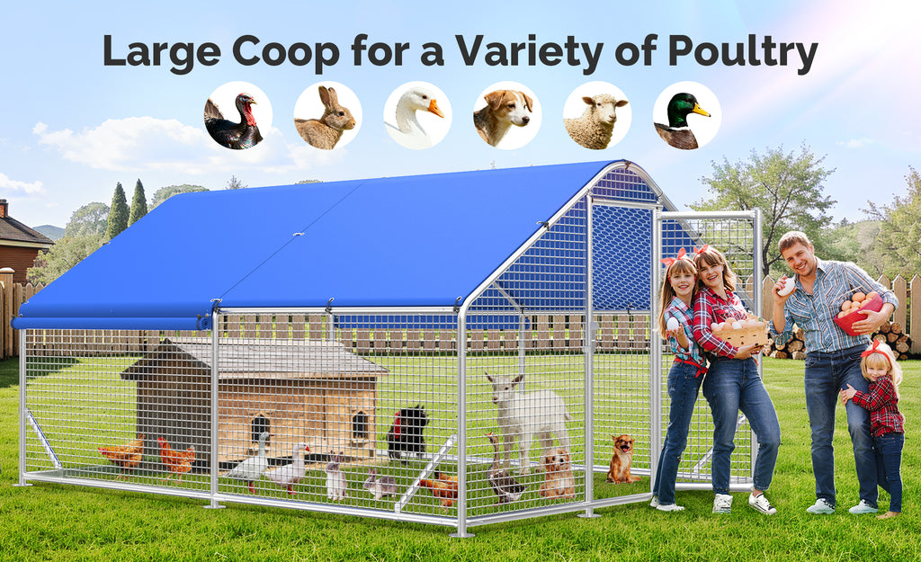Sino Luban Metal Large Chicken Coop Run with Small Mesh Hardware Cloth for 20 Chickens/Ducks, Chicken Runs for Yard with Waterproof Cover, Chicken Enclosure Pen Outdoor, Walk-in Poultry Cage