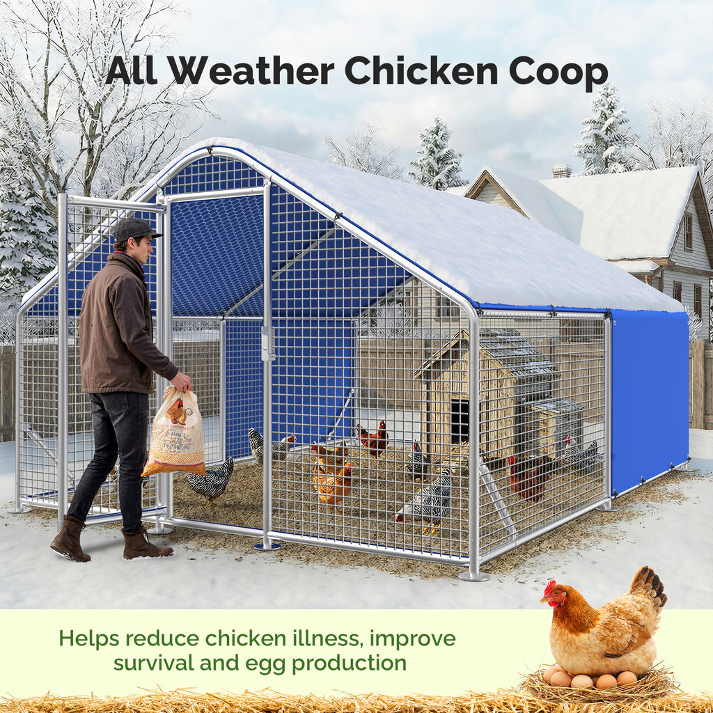 Sino Luban Metal Large Chicken Coop Run with Small Mesh Hardware Cloth for 20 Chickens/Ducks, Chicken Runs for Yard with Waterproof Cover, Chicken Enclosure Pen Outdoor, Walk-in Poultry Cage