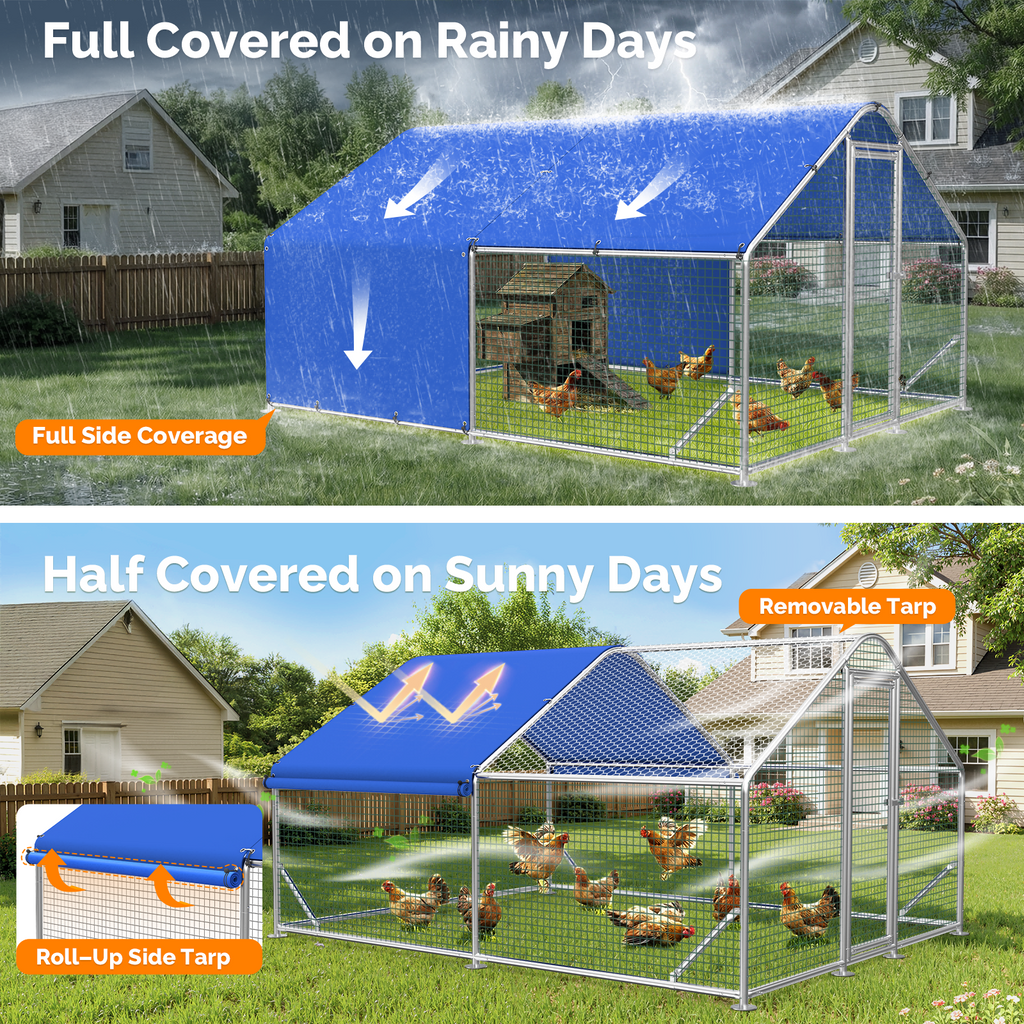 Waterproof cover on the square-mesh chicken run